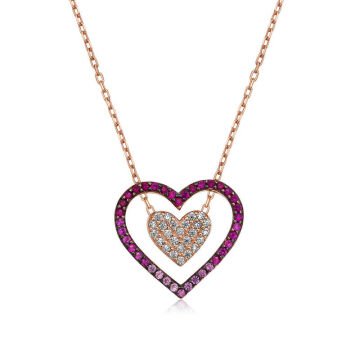 925 Ayar Gümüş İki Kalp Kadın Gümüş Kolye