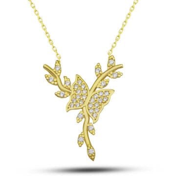 925 Ayar Gümüş Gold Daldaki Kelebek Kadın Kolye