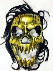 Parti Siyah Saçlı Plastik Halloween Kuru Kafa Maskesi