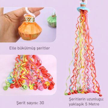 30 Şeritli Renkli Elle Atılan Konfeti 5 Metre Uzayan Şerit Konfeti 1 Adet