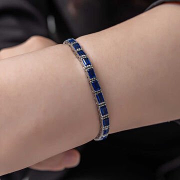 925 Ayar Gümüş Mavi Taşlı Su Yolu Kadın Bileklik