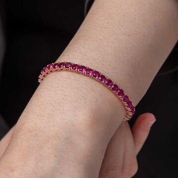 925 Ayar Gümüş Pembe Taşlı Su Yolu Kadın Bileklik
