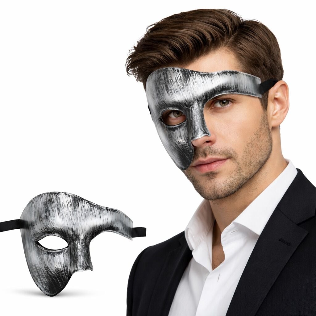 Antik Eskitme Gümüş Erkek Yarım Maske