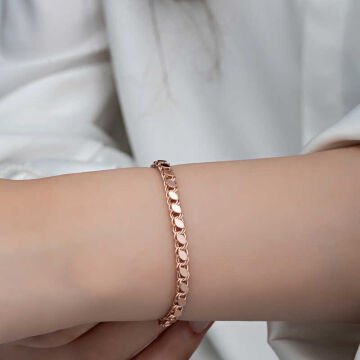 925 Ayar Gümüş Rose Pullu Zincir Kadın Bileklik