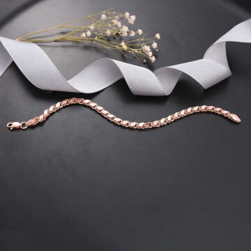 925 Ayar Gümüş Rose Pullu Zincir Kadın Bileklik