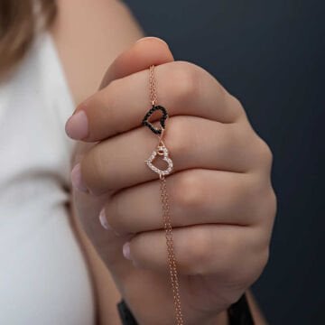 925 Ayar Gümüş Rose Kalpli Sonsuzluk Kadın Bileklik