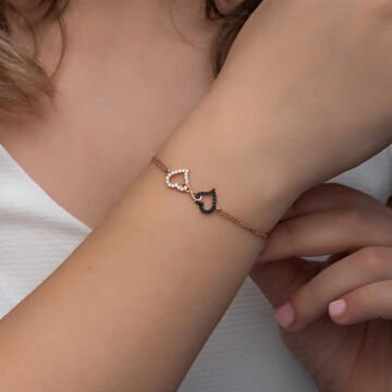 925 Ayar Gümüş Rose Kalpli Sonsuzluk Kadın Bileklik