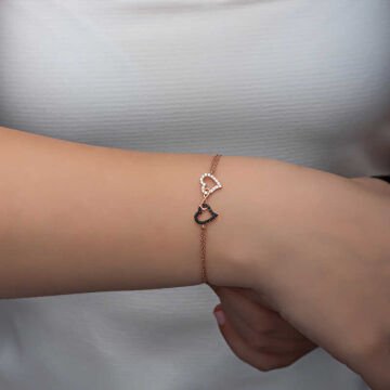 925 Ayar Gümüş Rose Kalpli Sonsuzluk Kadın Bileklik