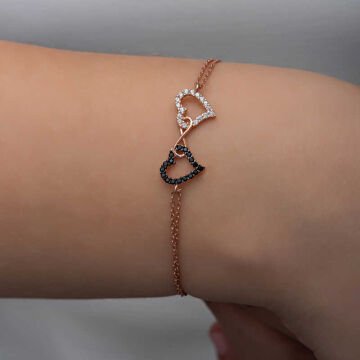 925 Ayar Gümüş Rose Kalpli Sonsuzluk Kadın Bileklik