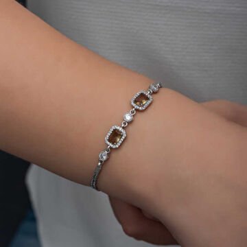 ​925 Ayar Gümüş Kare Zultanit Taşlı Kadın Bileklik