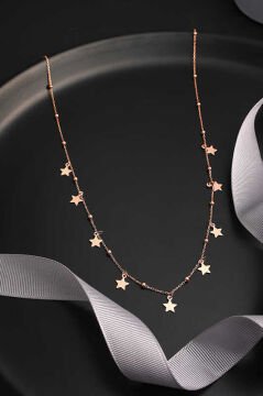 925 Ayar Gümüş Rose Yıldızlı Dorika Kadın Gümüş Kolye