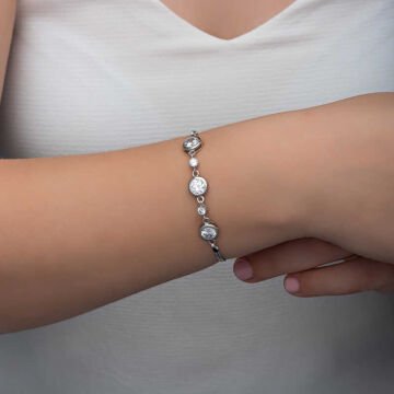 925 Ayar Gümüş Yuvarlak Taşlı Kadın Bileklik