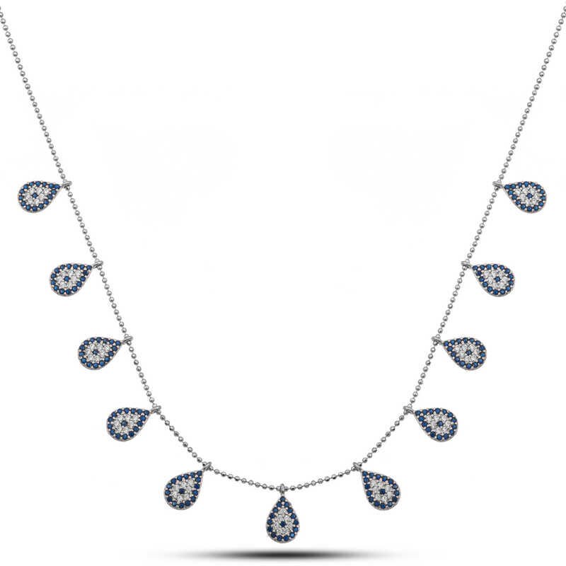 925 Ayar Gümüş Damla Nazarlı Şans Kadın Gümüş Kolye