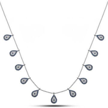 925 Ayar Gümüş Damla Nazarlı Şans Kadın Gümüş Kolye