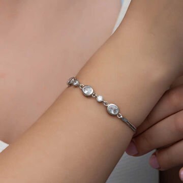 925 Ayar Gümüş Oval Taşlı Kadın Bileklik