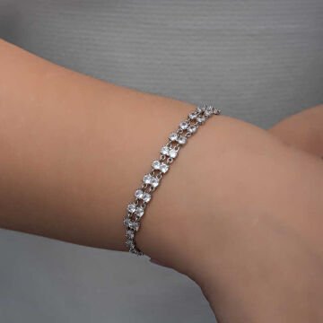 925 Ayar Gümüş Zirkon Taşlı Çift Sıra Kadın Bileklik