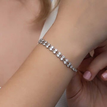 925 Ayar Gümüş Zirkon Taşlı Çift Sıra Kadın Bileklik
