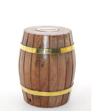 Pirinç Ahşap Fıçı Kumbara 12.5 Cm