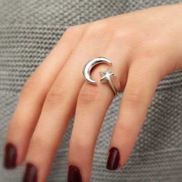 925 Ayar Gümüş Ay Yıldız Yüzük