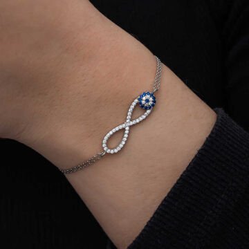 925 Ayar Gümüş Nazarlı Sonsuzluk Kadın Bileklik