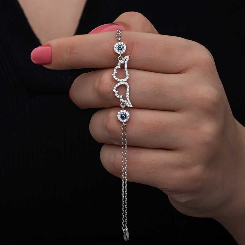 925 Ayar Gümüş Nazarlı Melek Kanadı Kadın Bileklik