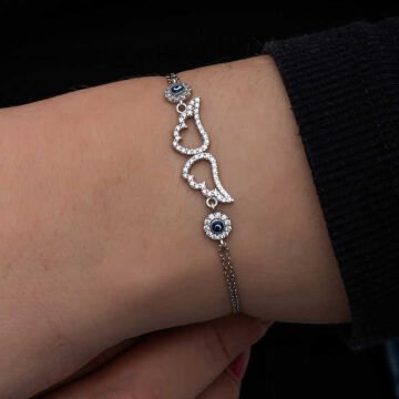 925 Ayar Gümüş Nazarlı Melek Kanadı Kadın Bileklik