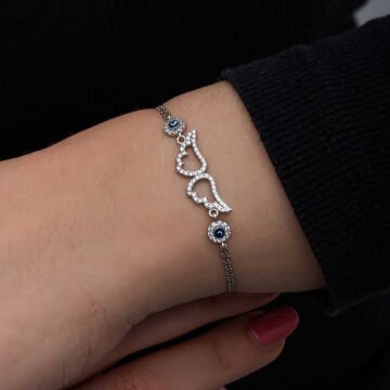 925 Ayar Gümüş Nazarlı Melek Kanadı Kadın Bileklik