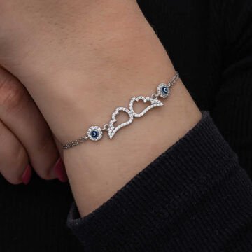 925 Ayar Gümüş Nazarlı Melek Kanadı Kadın Bileklik