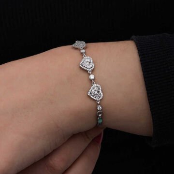 ​925 Ayar Gümüş Baget Taşlı Kalp Kadın Bileklik