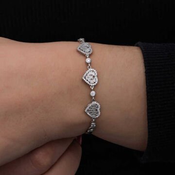 ​925 Ayar Gümüş Baget Taşlı Kalp Kadın Bileklik