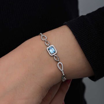 925 Ayar Gümüş Baget Turkuaz Taşlı Kadın Bileklik