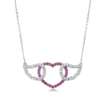 925 Ayar Gümüş Kanatlı Kalp Kadın Gümüş Kolye