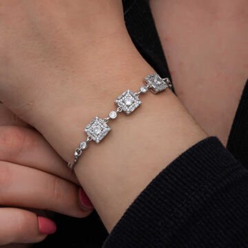 ​925 Ayar Gümüş Baget Taşlı Kadın Bileklik