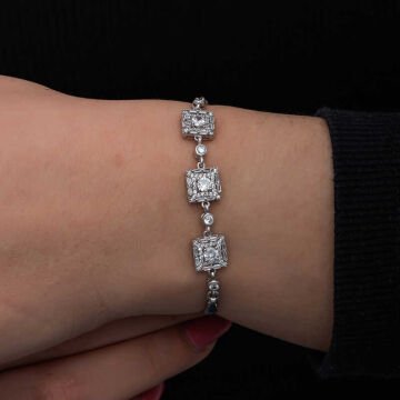 ​925 Ayar Gümüş Baget Taşlı Kadın Bileklik