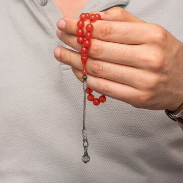 Gümüş Top Kazaz Püsküllü Yuvarlak Sıkma Kehribar Tesbih