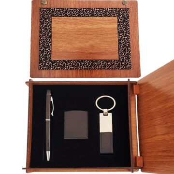 Ahşap Kutulu Siyah Kalem Anahtarlık Mat Çakmak