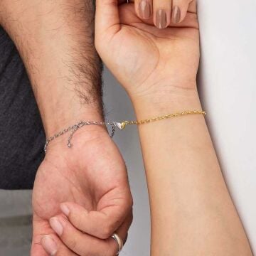 925 Ayar Gümüş Rodyum Gold Çift Kalpli Aşk Bileklik