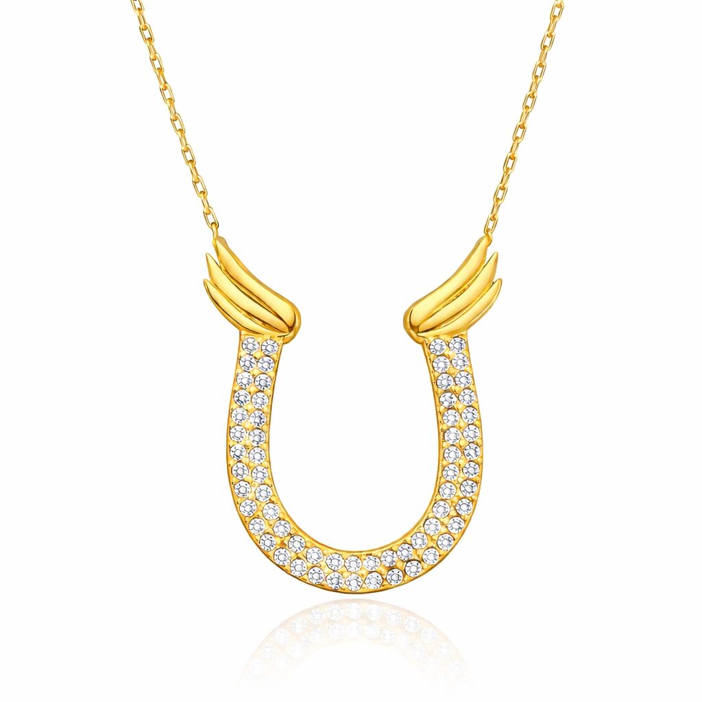 Gümüş Gold Zirkon Taşlı Nal Kadın Kolye