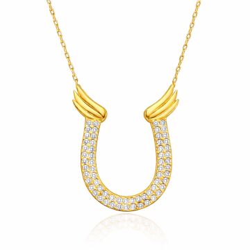 Gümüş Gold Zirkon Taşlı Nal Kadın Kolye