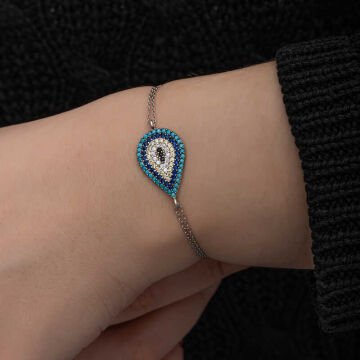 925 Ayar Gümüş Damla Nazar Kadın Bileklik