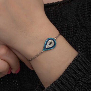 925 Ayar Gümüş Damla Nazar Kadın Bileklik