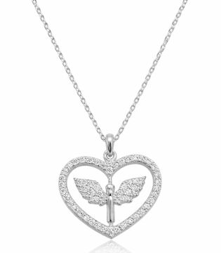 Gümüş Mikail Meleği Figürlü Kalp Kadın Kolye