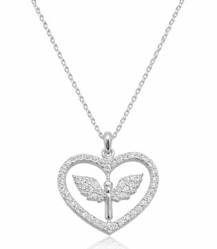 Gümüş Mikail Meleği Figürlü Kalp Kadın Kolye