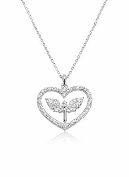 Gümüş Mikail Meleği Figürlü Kalp Kadın Kolye