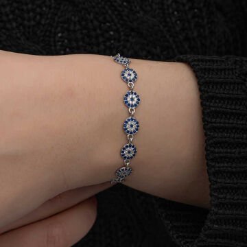 ​925 Ayar Gümüş Nazar Boncuklu Kadın Bileklik