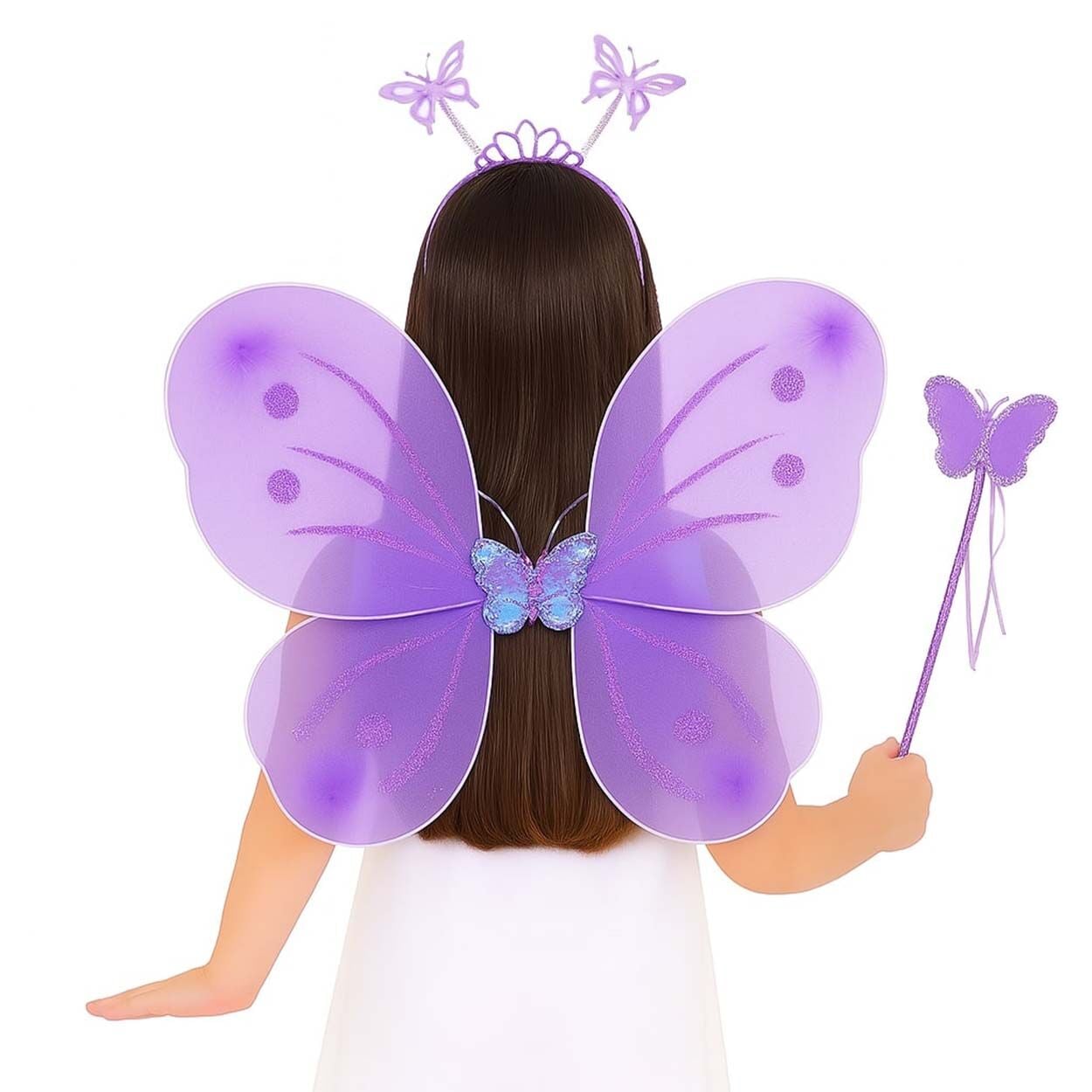 Lila Mor Kelebek Kız Seti 50 cm Kelebek Kanadı, Taç ve Asa