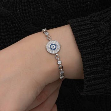 ​925 Ayar Gümüş Baget Taşlı Nazar Kadın Bileklik