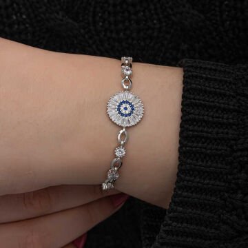 ​925 Ayar Gümüş Baget Taşlı Nazar Kadın Bileklik