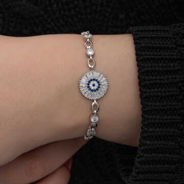 ​925 Ayar Gümüş Baget Taşlı Nazar Kadın Bileklik