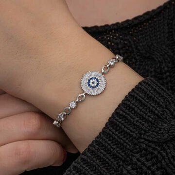 ​925 Ayar Gümüş Baget Taşlı Nazar Kadın Bileklik
